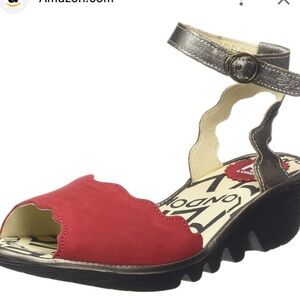 Fly London women ankle strap sandals red wedge size 40